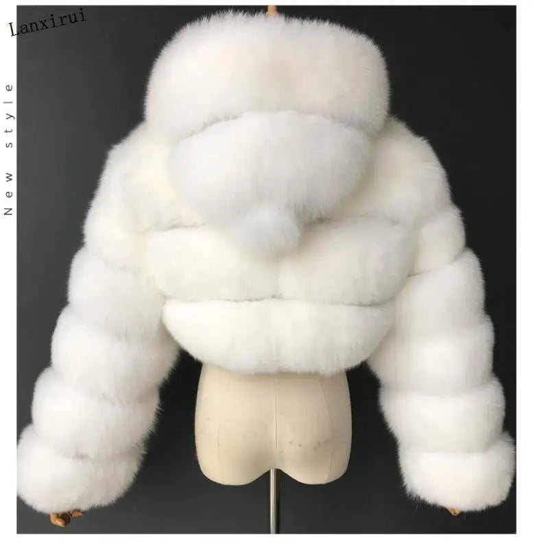Imitation Fox Fur Long Sleeve Fur Coat