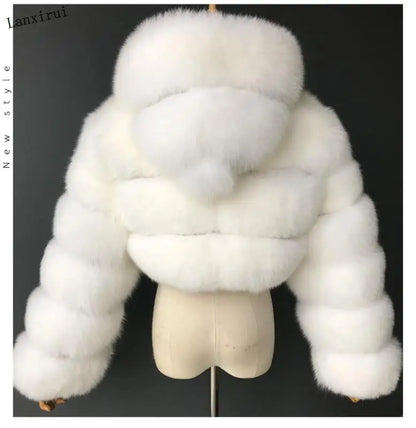 Imitation Fox Fur Long Sleeve Fur Coat