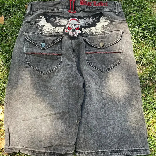 Y2K Gothic Jorts Skull Embroidery