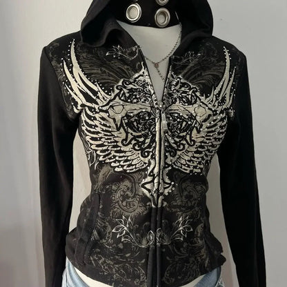 gothic wings rhinestone zipper hoodie