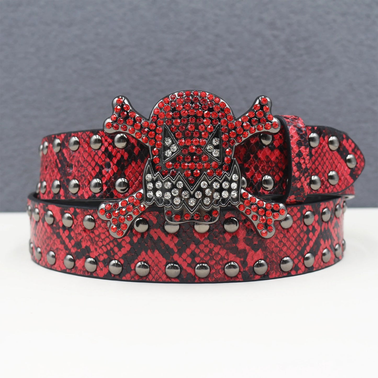 Skull Rhinestone Leather Belt