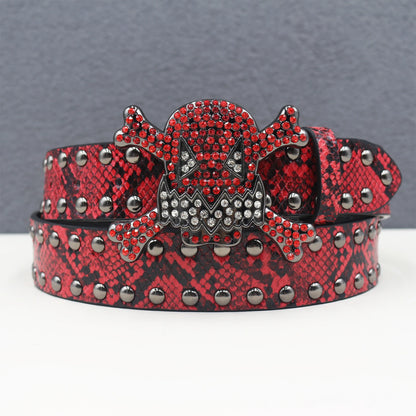 Skull Rhinestone Leather Belt