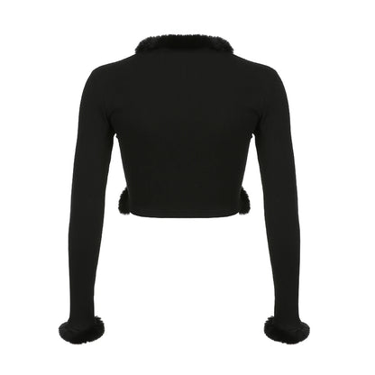 Women's Cropped Knitted Long Sleeve Cardigan Tops