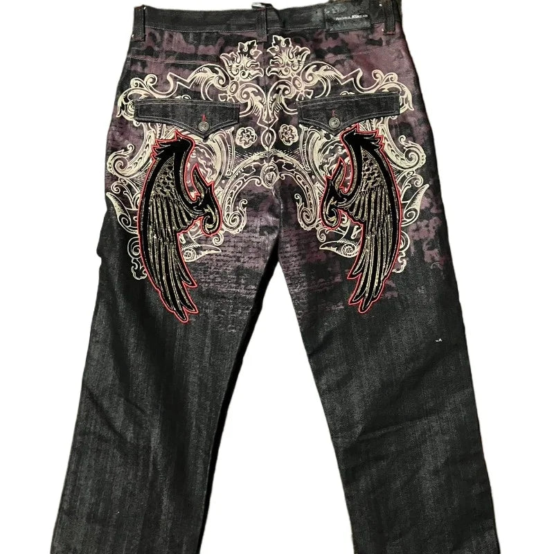 Letter Embroidery Baggy Jeans