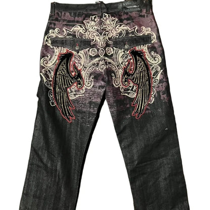 Letter Embroidery Baggy Jeans