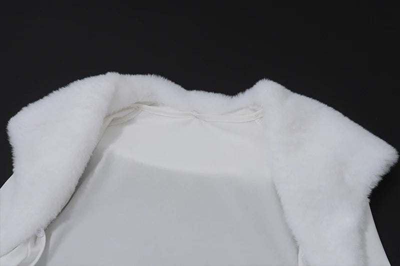 Candyhot Faux Fur Long Sleeve Cardigan and Mini Skirt Y2K 2 Pieces Set