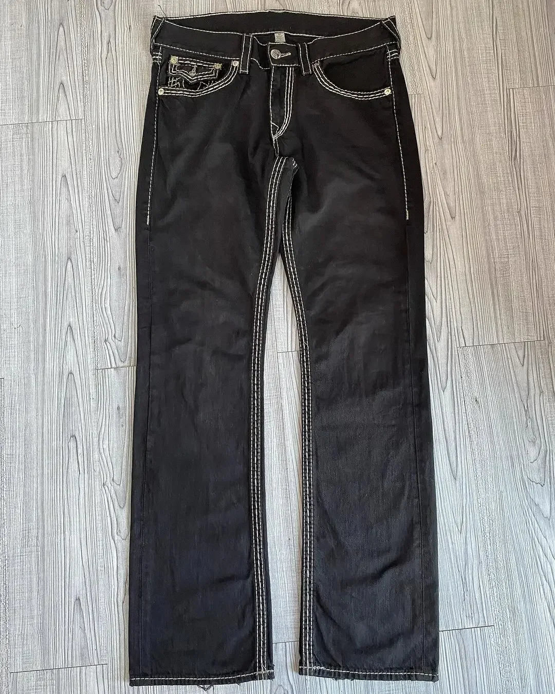 Y2k Women Vintage Gothic Fashion Embroidered  High Waist Jeans