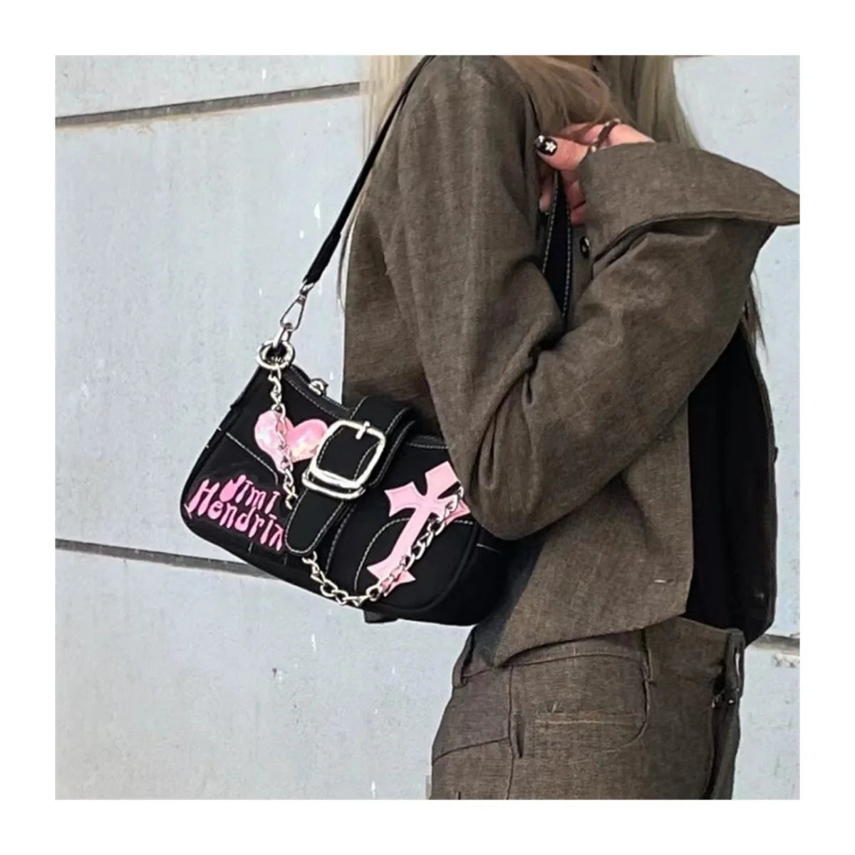 Y2K Black And Pink Shoulder Bag