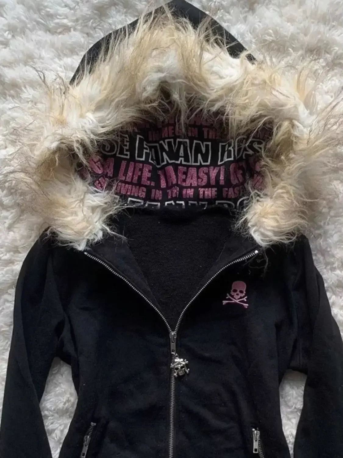 Black Fur Collar Zipper Sweatshirt