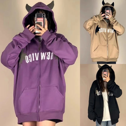 Womens Devil Horn Zip-Up Sweatshirt