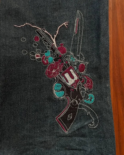 High Waist Graphic Embroidery Oversized Jeans