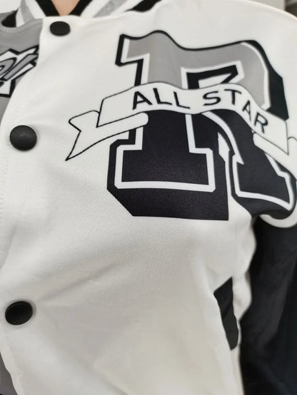 LW Baseball Collar Letter Print Varsity Jacket