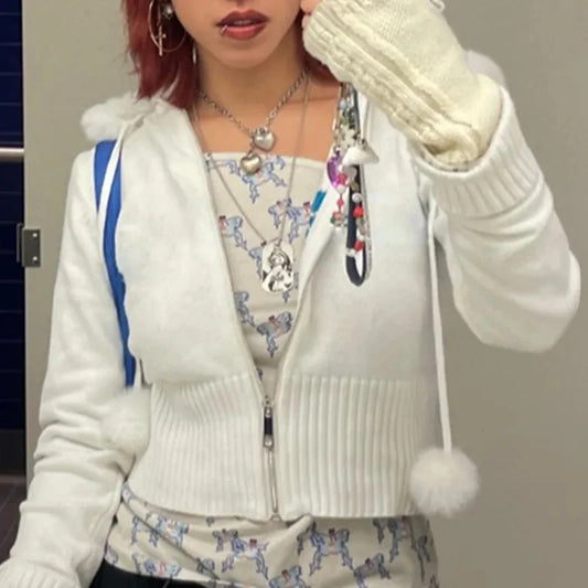 y2k White Feathers Cropped Winter Coat