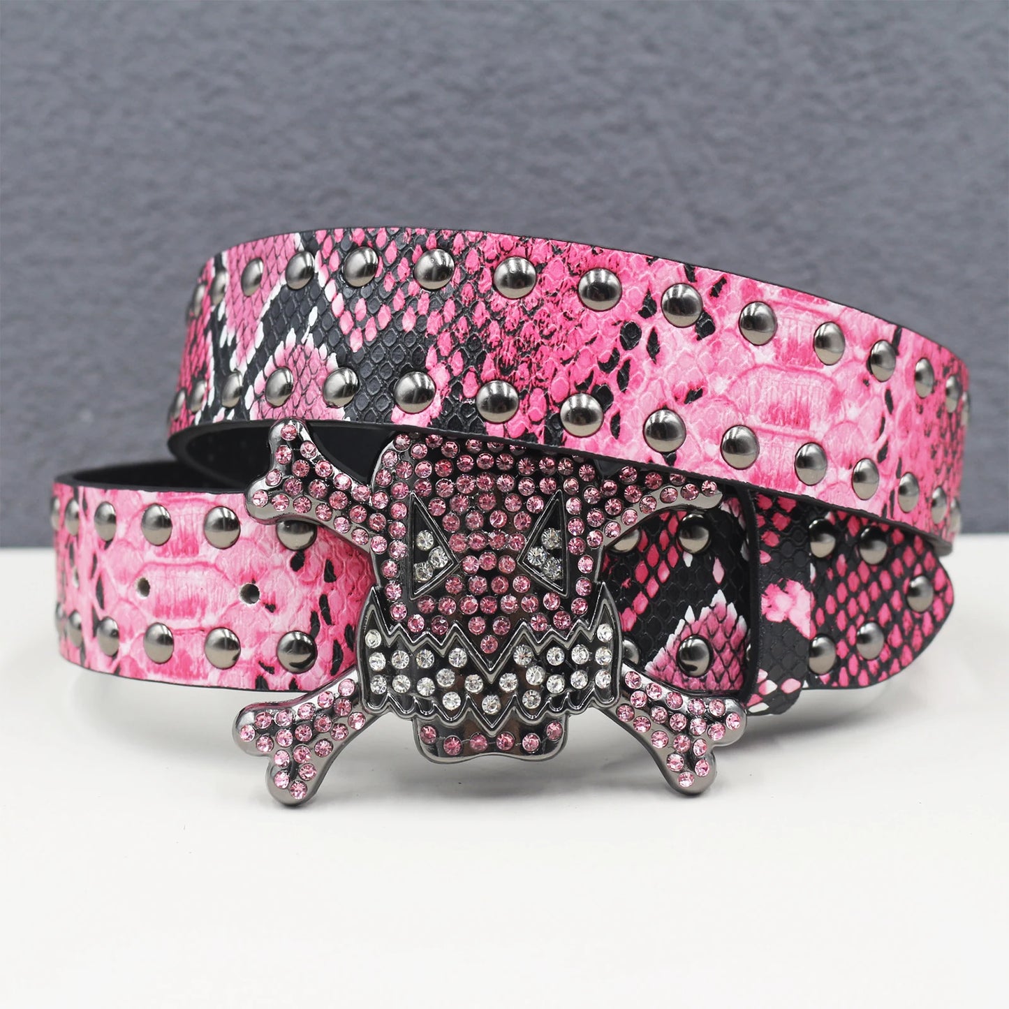 Skull Rhinestone Leather Belt