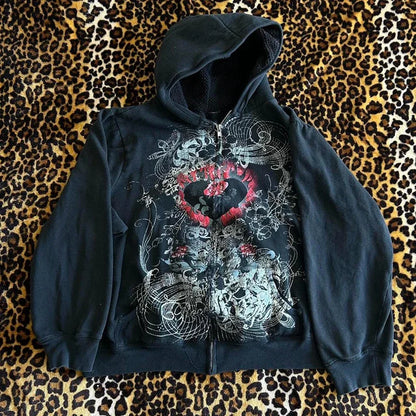 Y2K Gothic Heart Print Loose Jacket