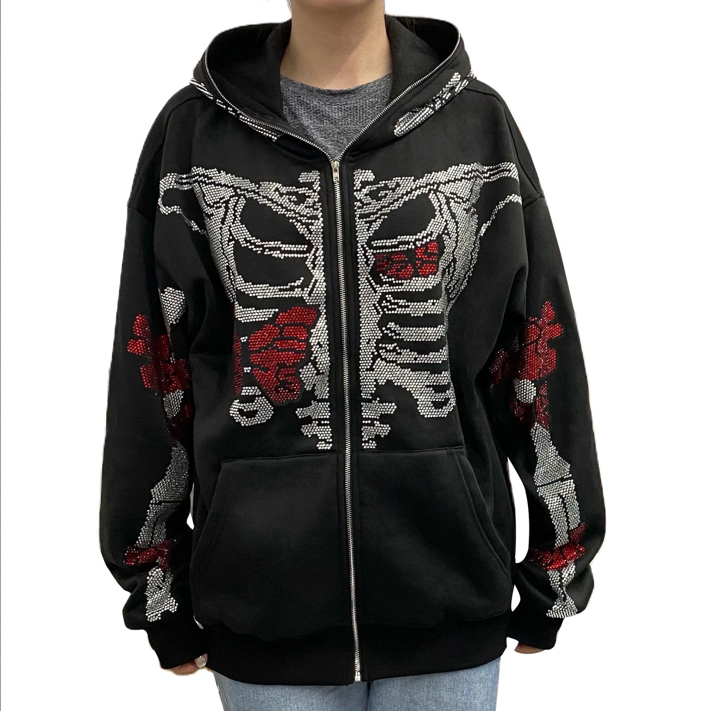 Rhinestone Butterfly Skeleton Hoodie