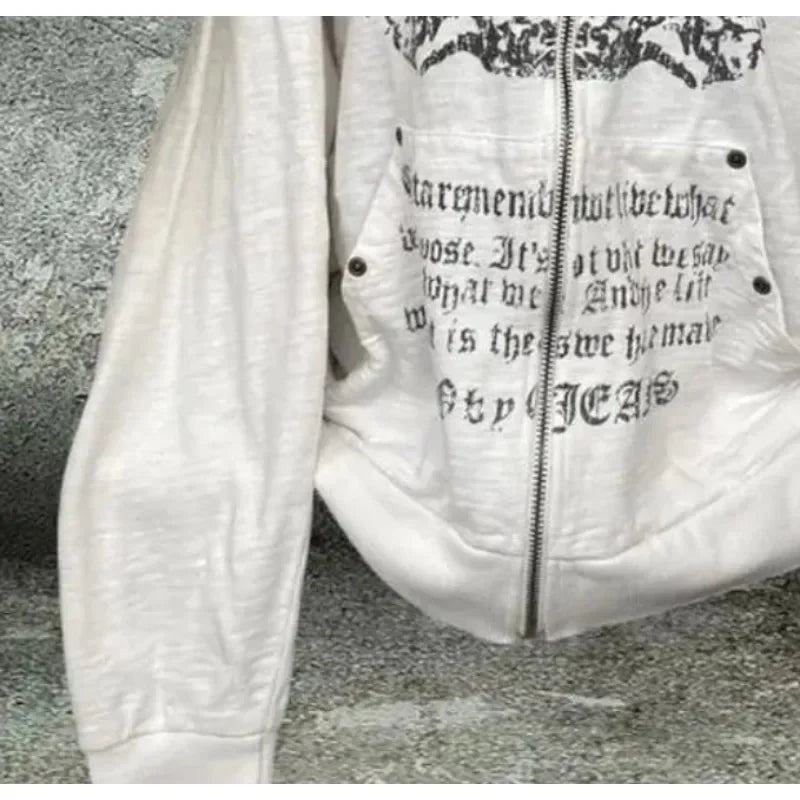 Print Tunic Y2k Zipper Hoodie