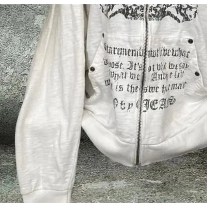 Print Tunic Y2k Zipper Hoodie