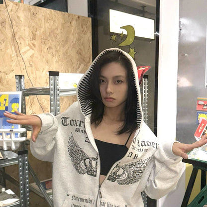 Print Tunic Y2k Zipper Hoodie