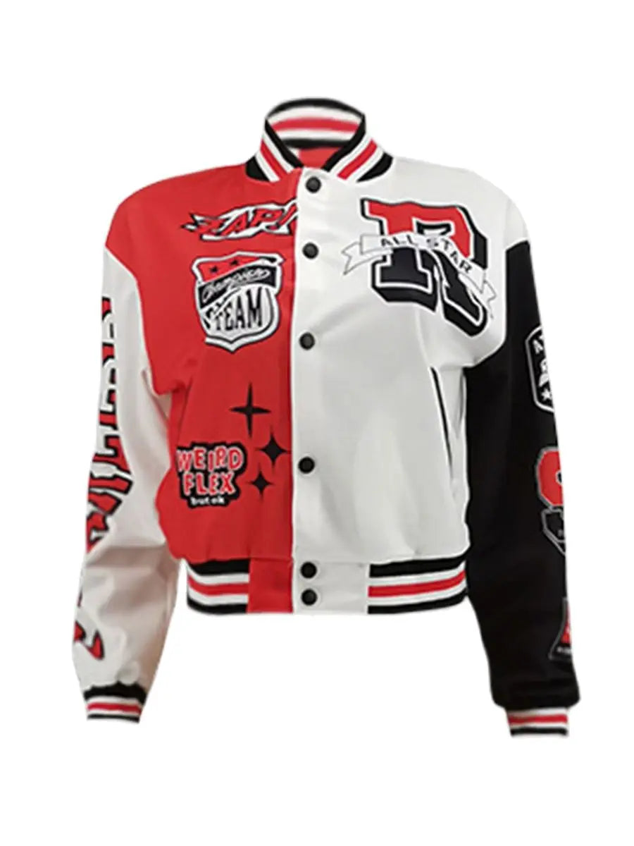 LW Baseball Collar Letter Print Varsity Jacket