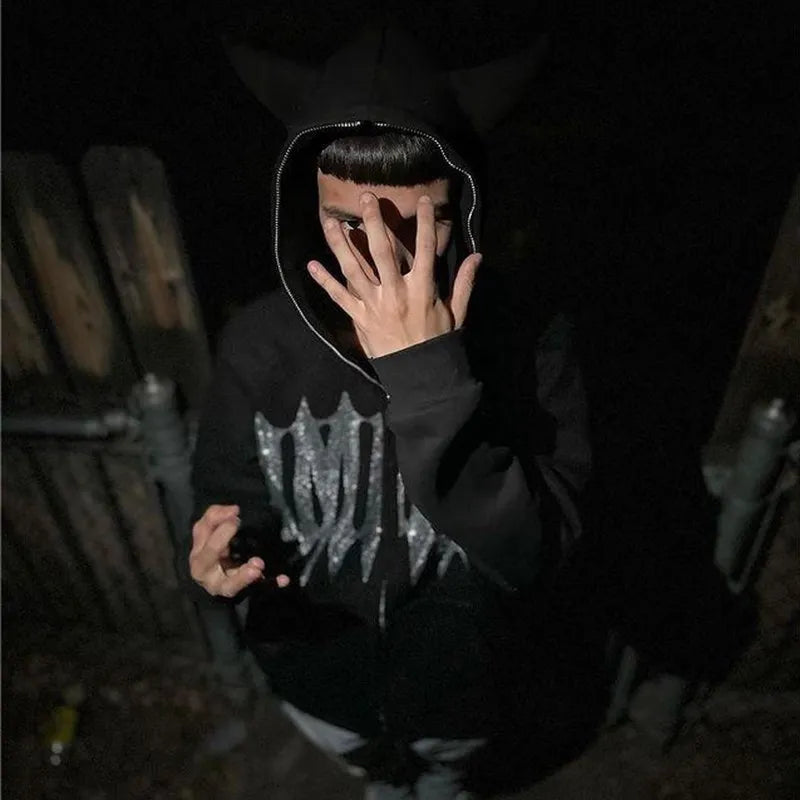 Y2K Unisex Rhinestone Full Face Zipper Hoodies