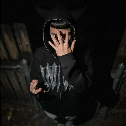 Y2K Unisex Rhinestone Full Face Zipper Hoodies