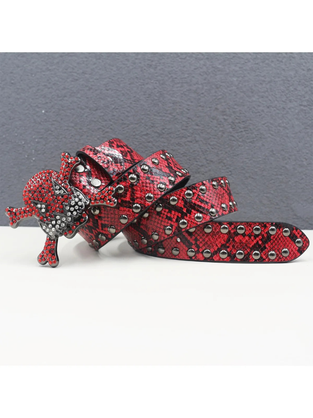 Skull Rhinestone Leather Belt