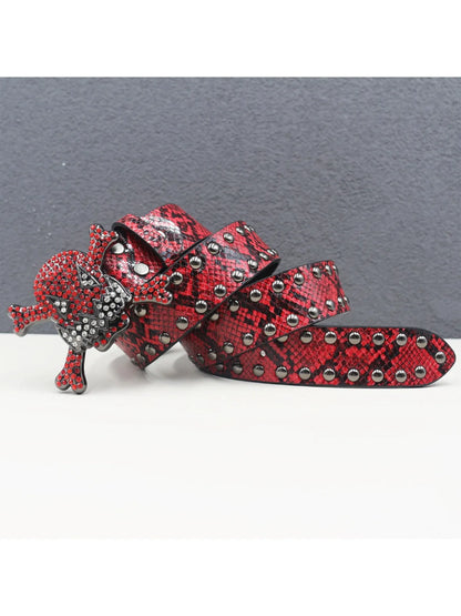 Skull Rhinestone Leather Belt