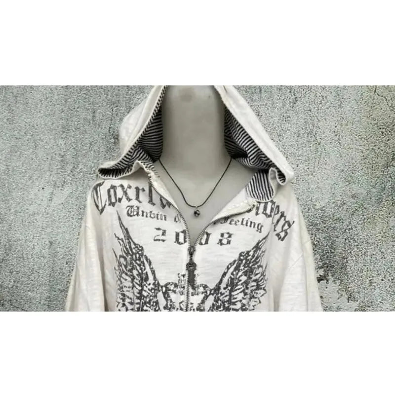 Print Tunic Y2k Zipper Hoodie