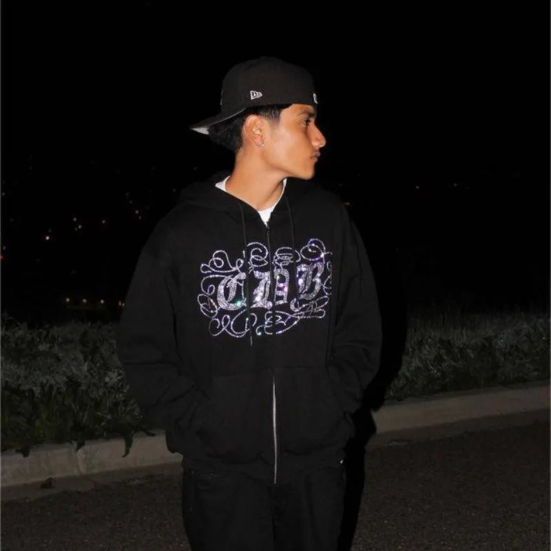 Casual Streetwear Rhinestone Hoodie