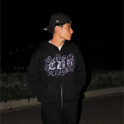 Casual Streetwear Rhinestone Hoodie