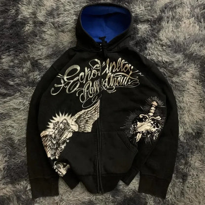 Oversized Skull Pattern Printed Hoodie