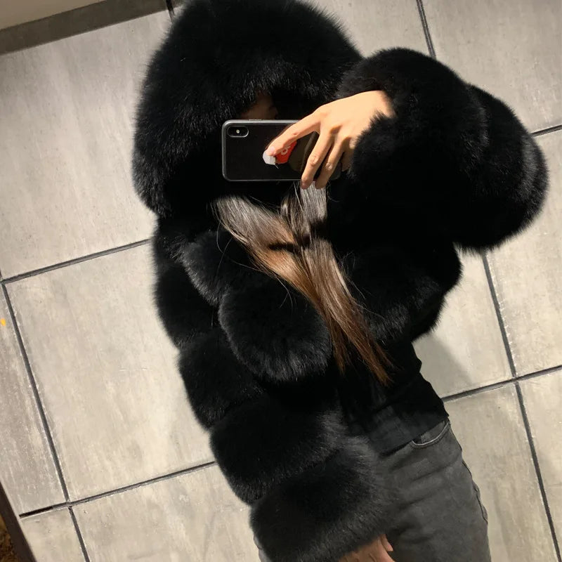 Imitation Fox Fur Long Sleeve Fur Coat