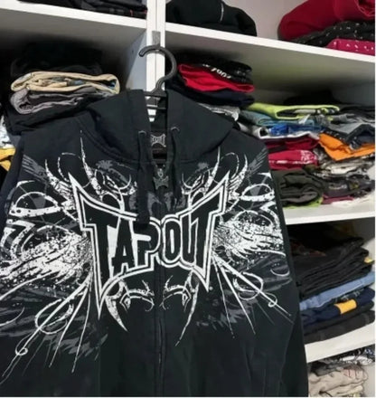 Vintage Gothic Fashion Letter Print Zip Up Hoodie