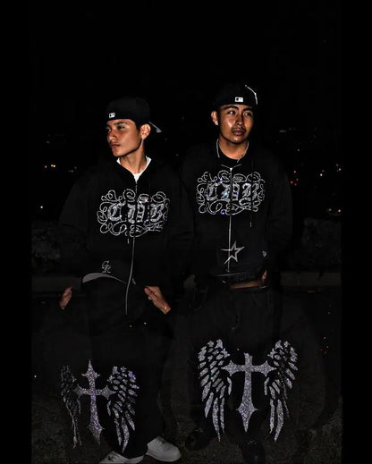 Casual Streetwear Rhinestone Hoodie