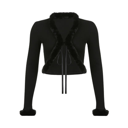 Women's Cropped Knitted Long Sleeve Cardigan Tops