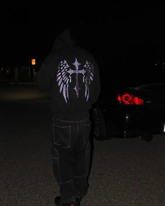 Casual Streetwear Rhinestone Hoodie