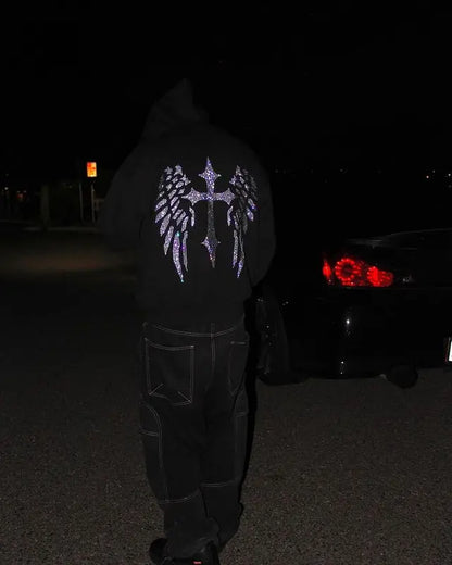Casual Streetwear Rhinestone Hoodie