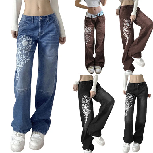 Low Waisted Y2k Graphic Denim