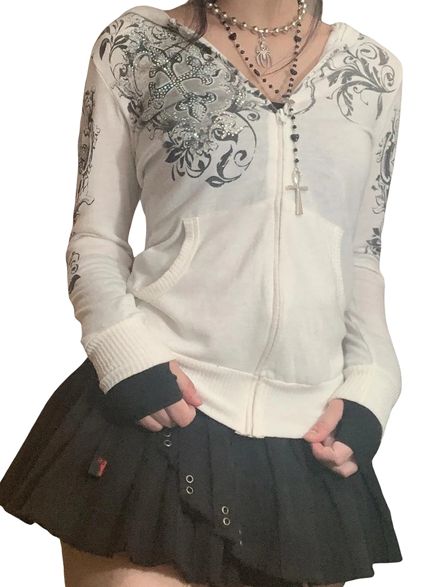 Women s Vintage Zip Up Cropped Hoodie