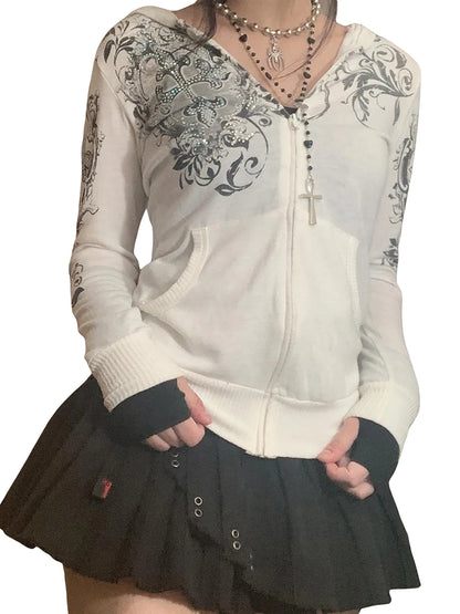 Women s Vintage Zip Up Cropped Hoodie