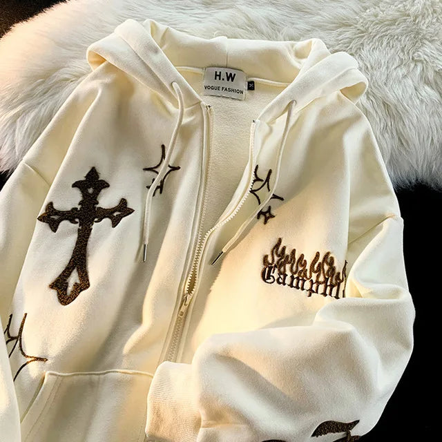 Embroidery Hoodies Street Zip Up Hoodie