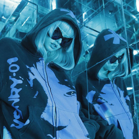 Goth Print Zip Up Hoodie