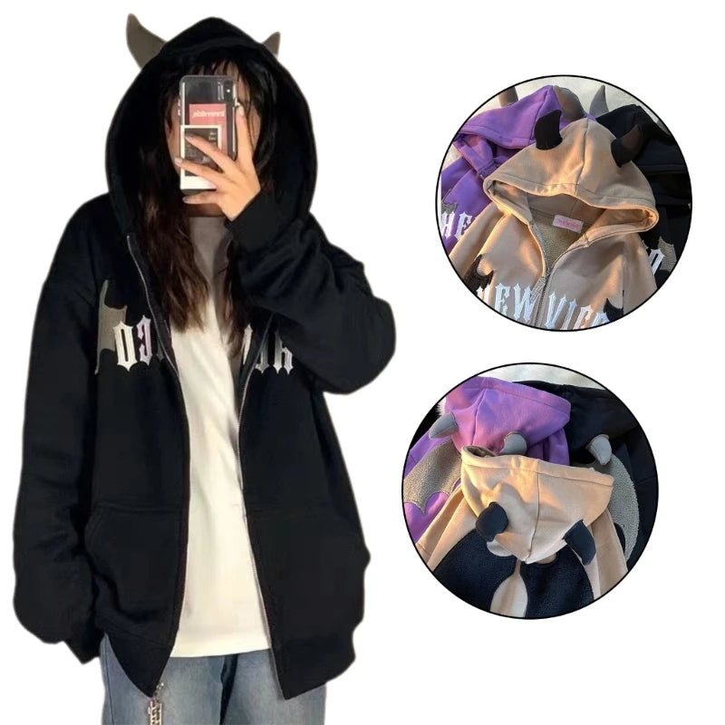 Womens Devil Horn Zip-Up Sweatshirt