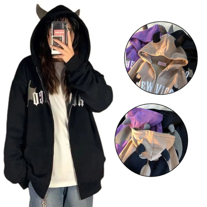 Womens Devil Horn Zip-Up Sweatshirt