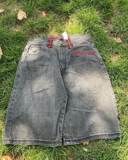 Y2K Gothic Jorts Skull Embroidery