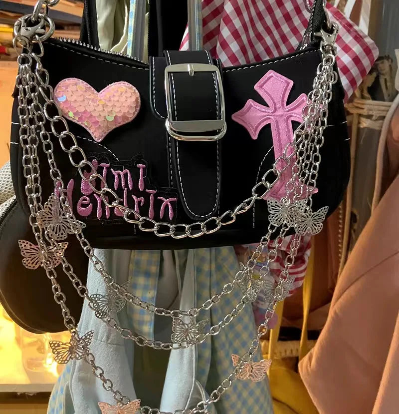 Y2K Black And Pink Shoulder Bag