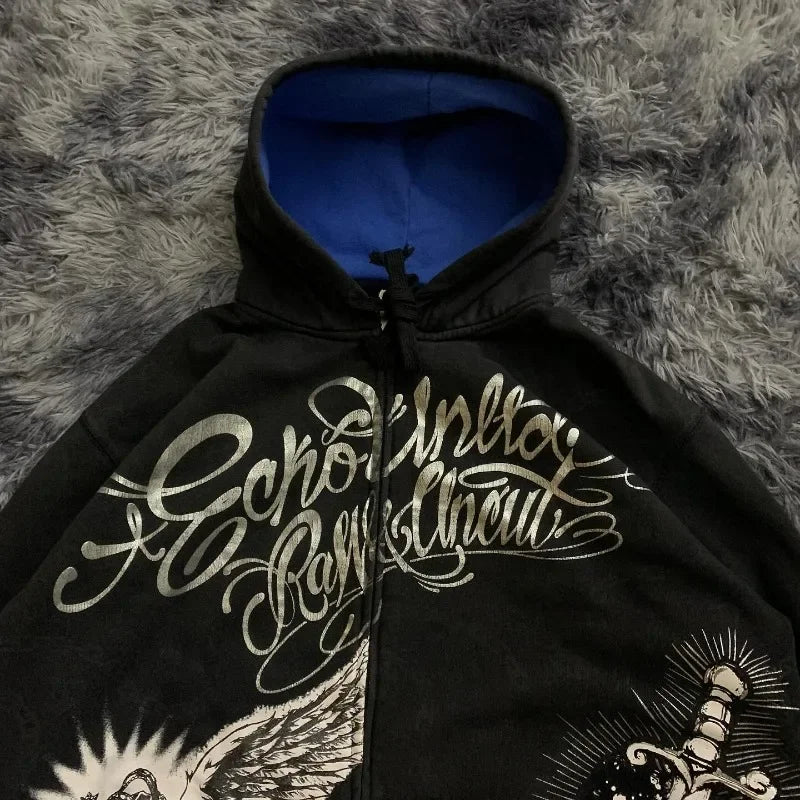 Oversized Skull Pattern Printed Hoodie