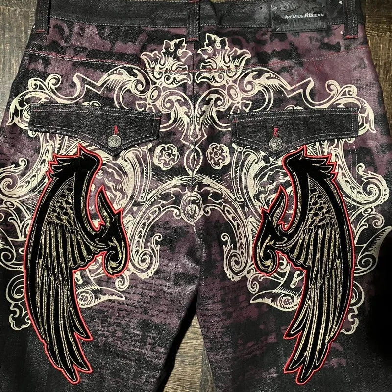 Letter Embroidery Baggy Jeans