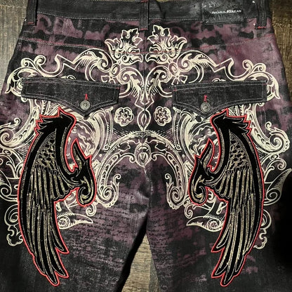 Letter Embroidery Baggy Jeans